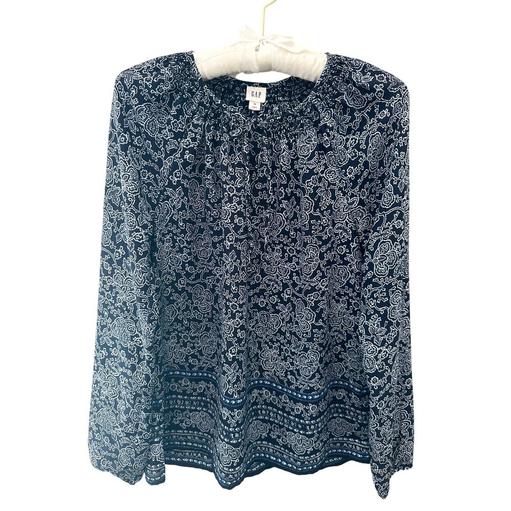 GAP | Navy Blue Floral Boho Peasant Blouse Long Sleeve Top Work Career | XS